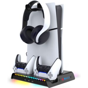 iPega P5S006 Multifunkčný Nabíjací RGB Stojan s Chladením pre PS5 Slim Black