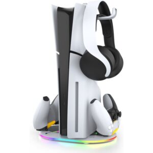 iPega P5S045 Vertikálne Nabíjací Stojan s RGB pre PS5/PS5 Slim/PS5 Pro biely